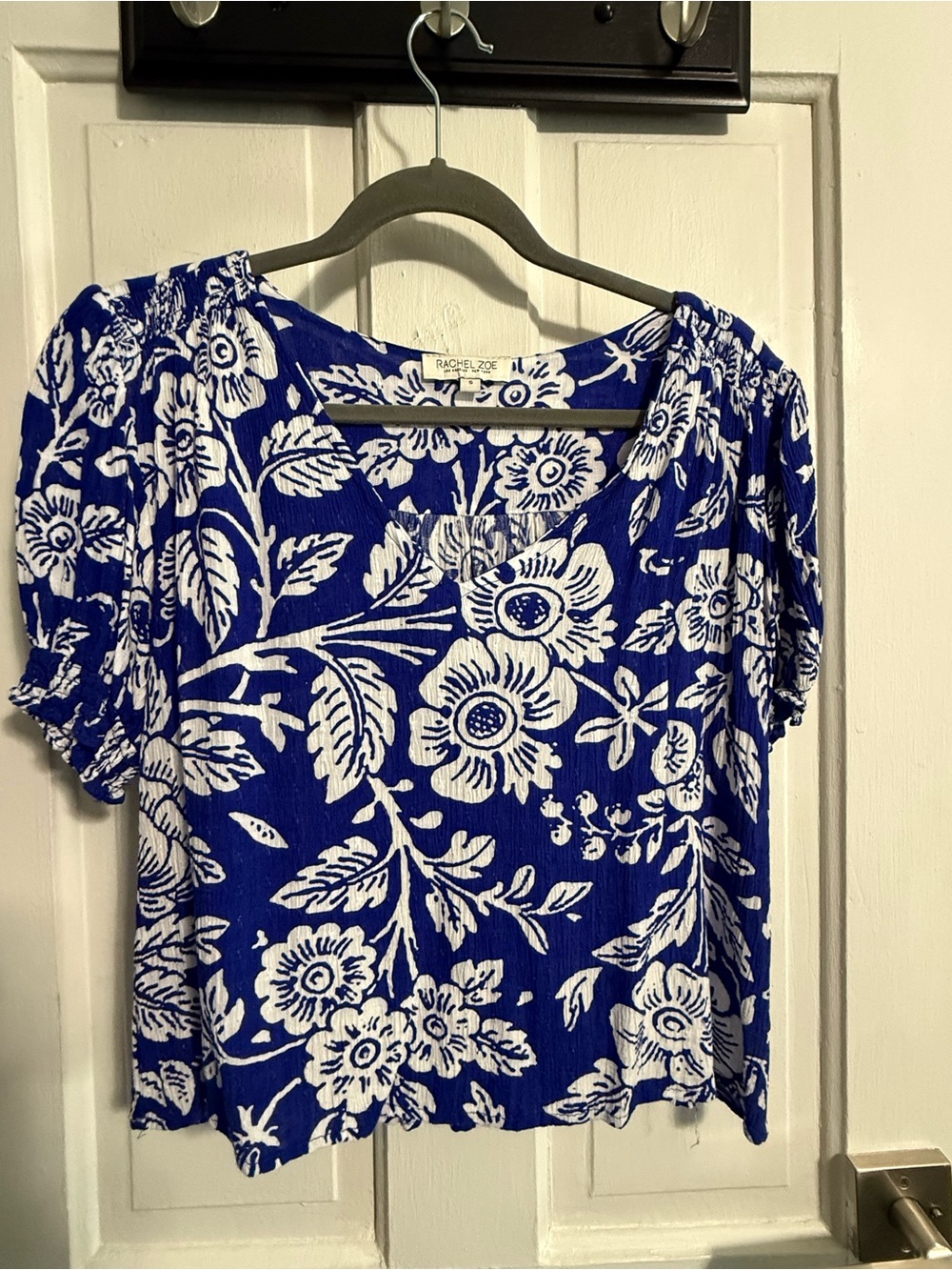 Rachel Zoe Royal Blue and White Floral Peasant Blouse